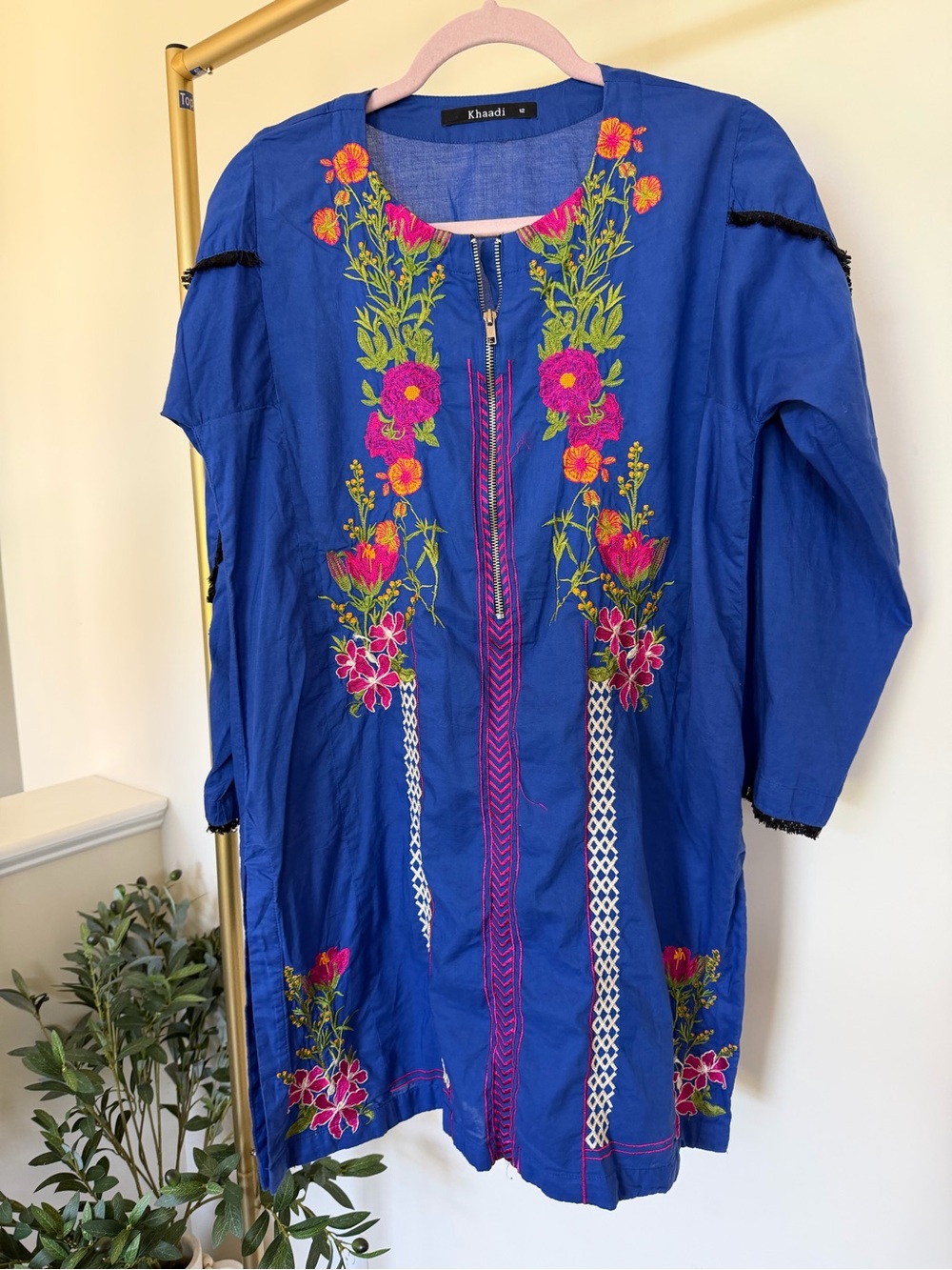 Royal Blue Embroidered Floral Tunic kurta